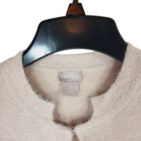 Chicos Furry Sweater Cardigan 0 S/4 Women Cream Open Front Eyelash Short Sleeve - Picture 8 of 11